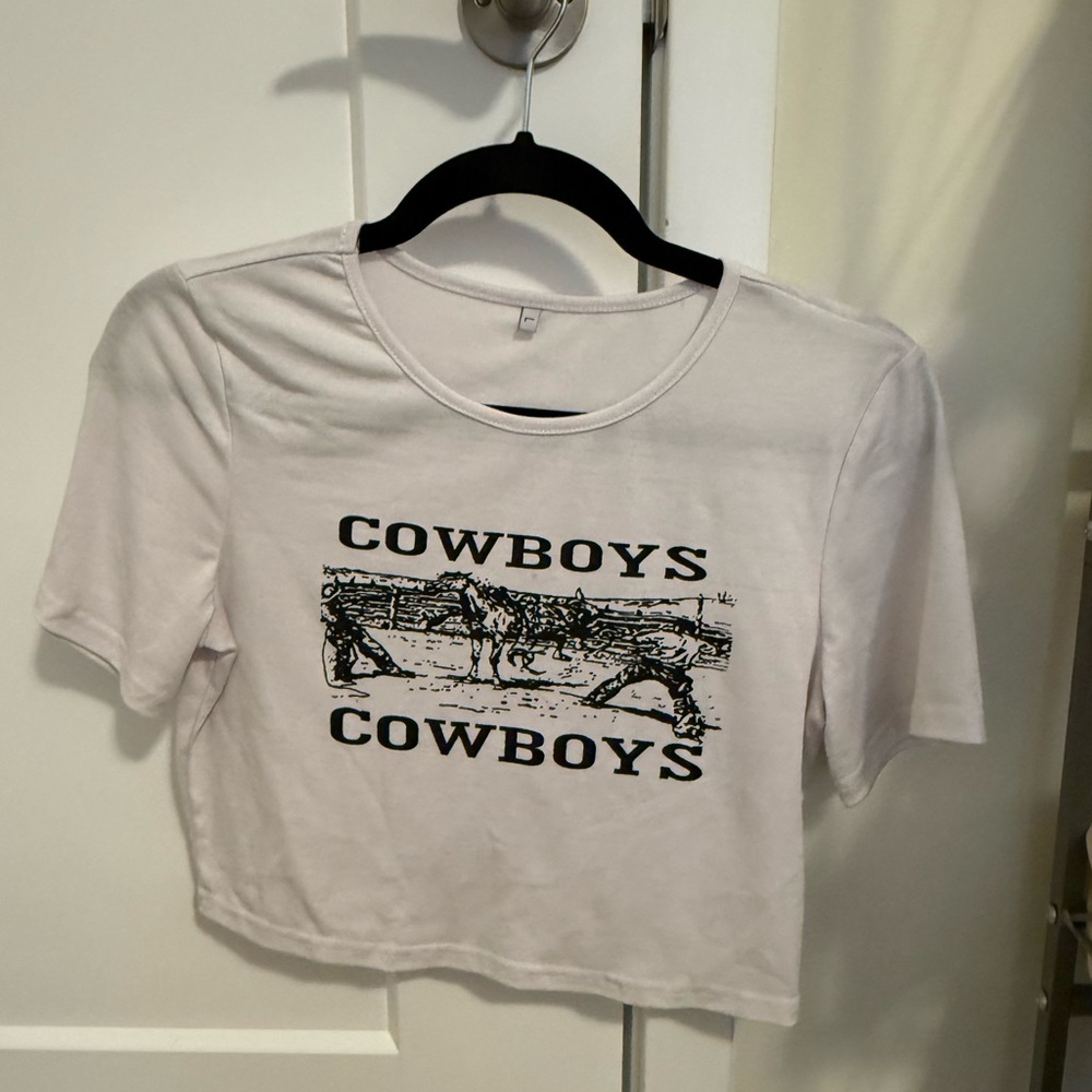 Cowboys, white crop top size Large